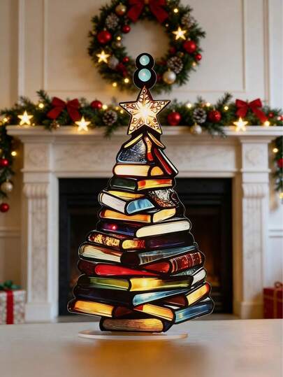 Julklappstips 2025: Unik julgransprydnad i akryl med boktema - En akryldekoration på skrivbordet, trendig akrylheminredning, perfekt för julbordsdisplay och juldekorationer, som ger en festlig stämning till ditt utrymme.