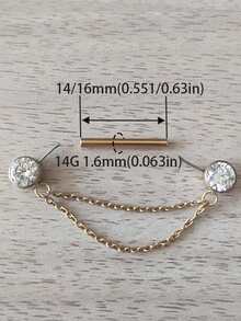 1 pièce Bijou de piercing au téton en titane G23 avec chaîne et chaton en CZ. Barres de piercing pour la langue et les tétons, piercing sexy pour les mamelons pour femmes - Clou à téton - Voir 4