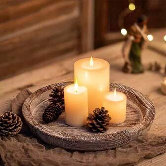 1 pieza Bandeja redonda de madera, bandeja decorativa de bambú para el hogar, se puede usar para sostener velas, jabones hechos a mano, gel de baño, champú, macetas, bocadillos, café, bebidas, tazas, condimentos, artículos de tocador, etc.