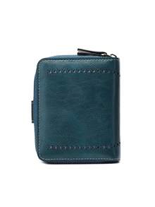 MIYIN 复古镂空对折女士钱包，时尚多功能短款钱包，拉链手拿包，便携商务休闲风格，带卡槽和拉链口袋，可存放信用卡/身份证/现金，女士生日/周年纪念礼物 - 水鴨藍 - 查看 5