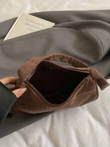 1pc Solid Color Corduroy Zipper Shoulder Bag, Perfect Accessory For Women's Autumn Outfits, Ideal For Valentine's Day - Mocha Brown - View 5