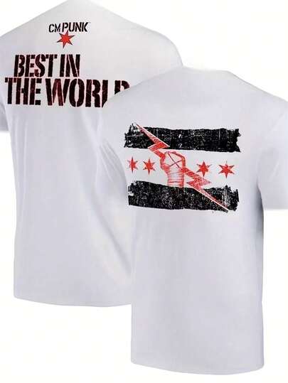 Camiseta CM Punk Estilo Signature - Logo Mejor del Mundo y La Suerte Es para Perdedores, Camiseta Gráfica de Lucha Blanca/Negra con Impresión Icónica en la Espalda, Camiseta de Algodón Unisex para &, Lavable a Máquina Confort para Todas las Estaciones, Ropa de Fan de CM Punk