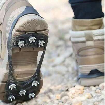 1 双户外防滑鞋套，带冰爪，8 齿不锈钢雪地牵引钉，冬季防滑工具（均码）1 件户外防滑雪鞋钉，8 齿不锈钢冰雪抓地钉，冬季防滑牵引板，防滑工具，防滑鞋套，适用于冰雪登山。