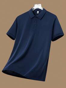 AHTELB Summer Polo Shirt Men Short Sleeve Silk-Like Polo Shirt High-Quality Collar T-Shirt, Gym Wear For Men, Men's T-Shirts, Men's Gifts, Men's Tops, Fishing Gifts For Men - Navy Blue - View 2