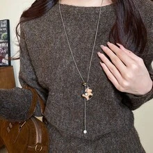 极简时尚马蹄形锁骨链项链，女士创意毛衣链饰