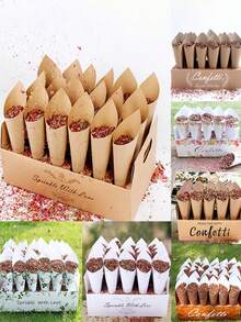 30-Hole Cone-Shaped Tray, White & Kraft Paper Confetti Cone Stand, Ideal For Wedding/Birthday/Holiday Party Petal Decor, Valentine's Day Gift Decoration, Confetti Cone Design, Wedding Reception, Home Decor, Graduation Ceremony, Valentine's Day Gift - Khaki - View 2