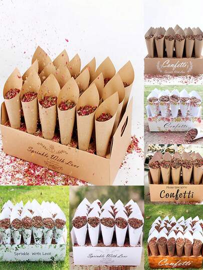 30-Hole Cone-Shaped Tray, White & Kraft Paper Confetti Cone Stand, Ideal For Wedding/Birthday/Holiday Party Petal Decor, Valentine's Day Gift Decoration, Confetti Cone Design, Wedding Reception, Home Decor, Graduation Ceremony, Valentine's Day Gift