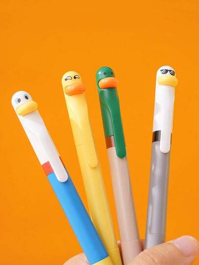 1/4支鸭子造型指尖小滑轮圆珠笔，0.5毫米黑色凝胶墨水，适用于书写、办公、学校、返校季等场合。