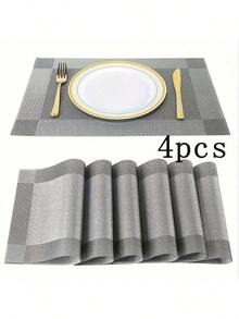4/6/10pcs Placemats Set, Kitchen Dining Table Mats, Heat-Resistant Non-Slip Washable PVC Placemats, Easy Clean Woven Vinyl Placemats - Multicolor - View 17