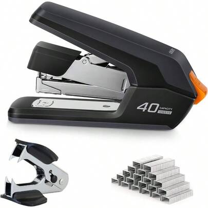 Effortless Desktop Stapler 4050 Sheet Capacity One Finger Touch Stapling Easy To Load Ergonomic Heavy Duty Stapler Includes 1500 Staples And Staple Remover