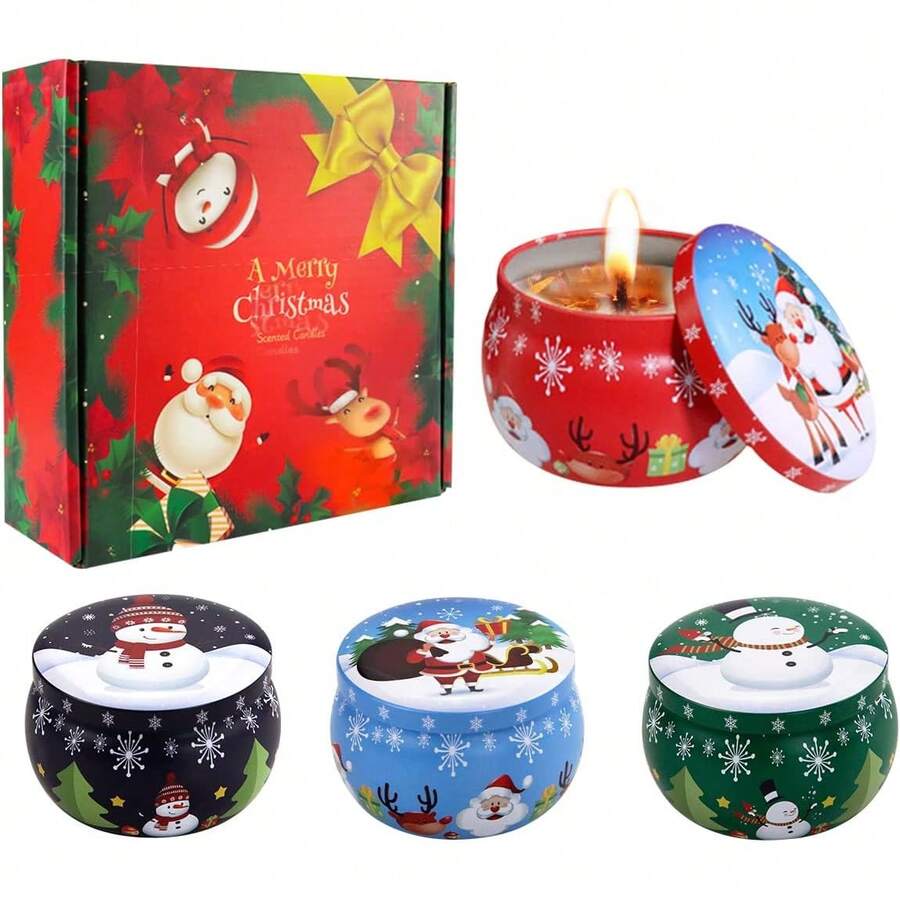 Velas Aromaticas en 4 Latas, Cera de Soja 100% Pura(Por Lata 2.2 Onzas), Aromaterapia,Alivio Del Estrés y Relajación, Adecuado para Yoga, Meditación, Navidad, Día de San Valentín, etc. (4 colores A) - 12 Piezas - Ver 1