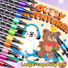 软头荧光笔、夜光笔、荧光笔、绘画用笔、闪光墨水笔、双头闪光笔 - 彩色 - 查看 3