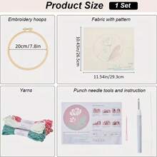 1件粉色花卉刺绣套装，花卉主题，包含绣绷、绣线、绣针、笔，适合初学者和成人，DIY戳绣配件，手工制品，家居装饰，缝纫，钩针图案，个性化礼物，精致小礼物，新年礼物，奶奶礼物，女士礼物