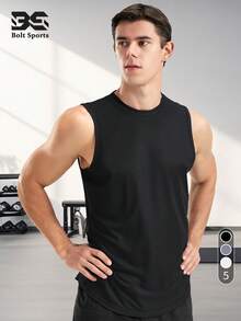Men's Sports Tank Top, Breathable Quick-Dry Fitness Running Casual T-Shirt, Super Lightweight Moisture-Wicking - Black - View 2
