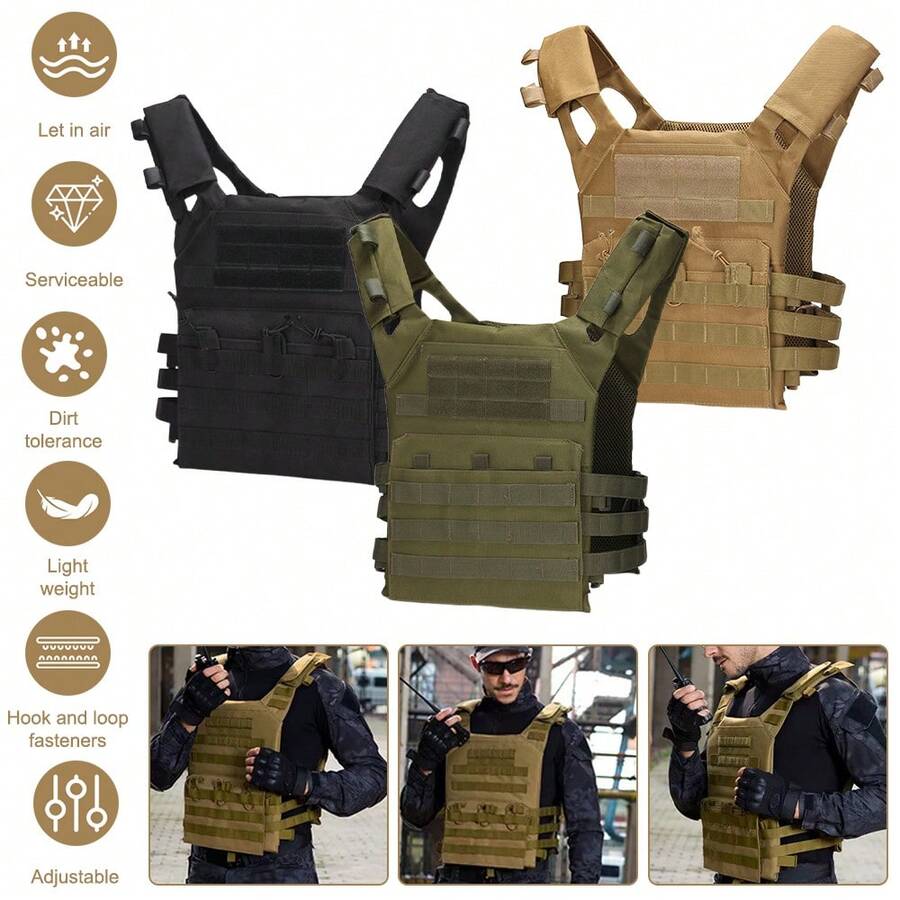 Multi-Functional Expandable Convenient Military Training/Team Training Tactical Vest, Lightweight Airsoft Vest, Breathable Paintball Vest (Black) (Khaki) - Màu Khaki - Xem 1