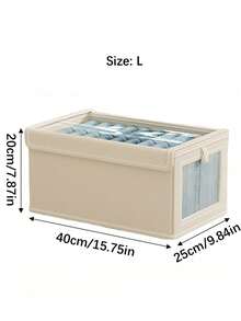 1 pieza Caja de almacenamiento de ropa con cubierta de tela beige, organizador de armario con ventana transparente y plegable, contenedor de almacenamiento de estilo de cajón para el hogar para jeans - Beige con tapa - Ver 11