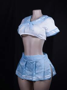 Flirty & Sweet Schoolgirl Style Lingerie Set - Easy-Access Design, Pure Aesthetic (JK Inspired) - 寶藍色 - 查看 2