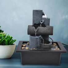 Changor Fuente Agua Interior, 25,5x23x17,5 Fuentes Mesa con Luces LED Cascada Rocas Apiladas para Decoración Oficina en el Hogar Plástico Resina (Enchufe Estadounidense 110V) - #214 - Ver 3
