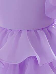 Baby Girls' Round Neck Multi-Layer Organza Cute Wedding Flower Girl Dress With Trailing, Suitable For Runway, Birthday Party - Mauve Purple - View 7