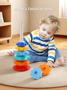 Baby Toy Turn Tower Rainbow Turntable Funnel Building Block Early Learning Educational Toy Stacker Rainbow Tower With Ring For Infant Baby School, ,Baby Spinning Stacking Toys, Rainbow Ring Stacker Montessori Toys For Babies - 彩色 - 查看 6