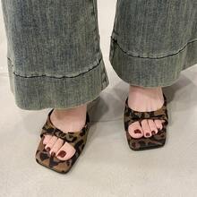 Women's High Heel Sandals, Square Toe, Strap , Kitten Heel, Fairy Style, Summer Fabric, Leopard Print, Bow Accent, Outdoor High Heels
