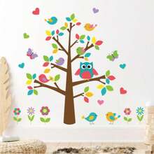 Cartoon süße Eule Vogel Blumenzweige Tier Wandaufkleber - abnehmbar, zeitgenössisch, Tierdruck, rechteckig, seidenmatt, selbstklebend, wiederverwendbar, Kunststoffoberfläche, geeignet für Schlafzimmer, Wohnzimmer, Flur, Nachttisch Dekoration - Verschiedenfarbig - Übersicht 5