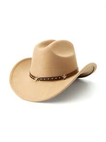 1Pc Back To School Western Cowboy Hat, Unisex, Felt Soft Woolen Hat, Belt Buckle Cowboy Hat, Suitable For Halloween, Holiday Parties, Daily Leisure, Etc - Style 1 - View 13