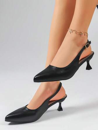 Black High Heel Shoes For Women, Pointed Toe Slip-On Office Pumps