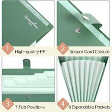 Sooez Elegant Accordion File Organizer, 8 Pocket Expanding File Folders With Labels, Portable Folder For Documents, Cute Paper Organizer For School Office Supplies, Letter Size, Dark Green - MàuG - Xem 5