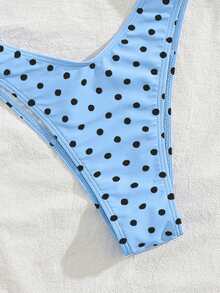 PEPPERMOLLY 新款柔软衬垫蓝白波点印花细肩带露背性感派对比基尼套装，夏季沙滩时尚女士泳装度假装 - 藍黑色 - 查看 7