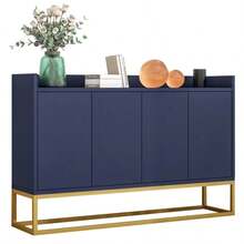 Modern Minimalist Sideboard, 4-Door Handleless Buffet For Dining Room, Living Room, Kitchen (White) - 藏蓝色 - 查看 1