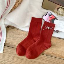 2 Pairs Of Cute And Simple Mid Length Socks For Autumn And Winter, Warm Mid Length Socks For Autumn And Winter, Red Socks For Women's Festive New Year, And Big Red Socks - 條紋 - 查看 6