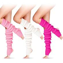 Long Leg Warmers Women 24 Inch Over Knee Knit Ribbed Leg Warmer Stirrup Yoga 80s Party Dance Ballet Supply - One Size + Pink, Rose Red, White + 3 - View 1