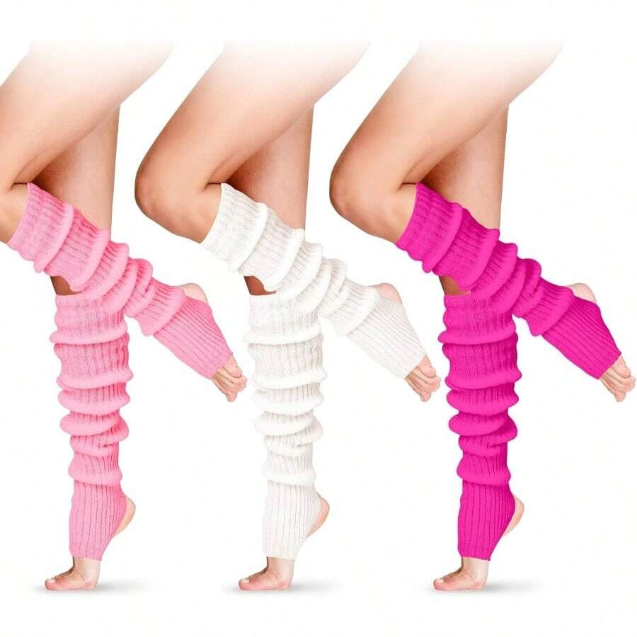 Long Leg Warmers Women 24 Inch Over Knee Knit Ribbed Leg Warmer Stirrup Yoga 80s Party Dance Ballet Supply - One Size + Pink, Rose Red, White + 3 - View 1