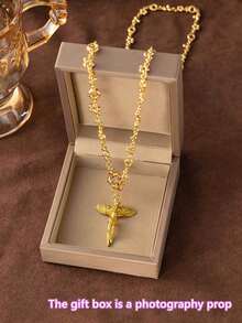 1件装奢华14K金天使吊坠项链，男女皆宜，时尚复古花瓣链项链，适合日常/婚礼/度假/宗教信仰佩戴，周年纪念日/母亲节/情人节/圣诞节珠宝礼物