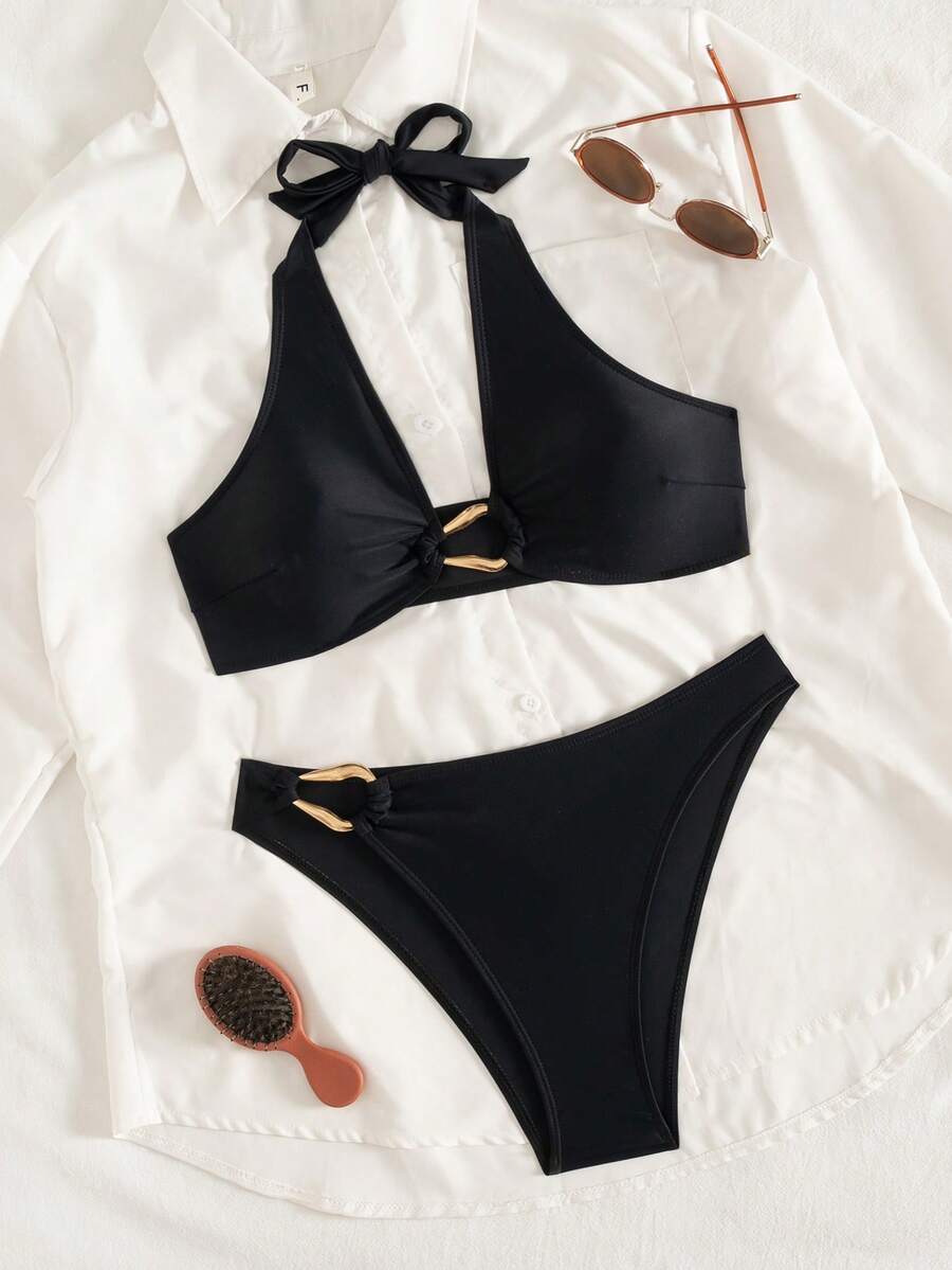 Conjunto de bikini de playa, manantial y vacaciones sexy y de moda para mujeres, al por mayor - Negro - Ver 1