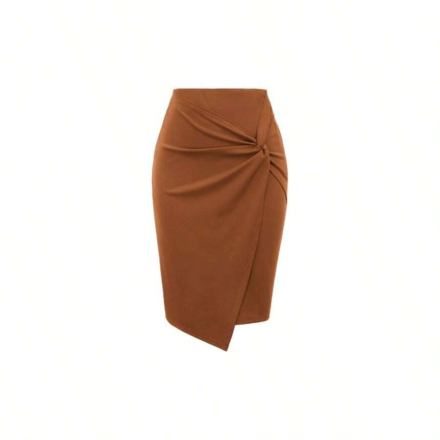 - Paquete de 2 Faldas Tipo lpiz para Mujer, Cintura Alta, elstica, Parte Delantera, Entallada, Falda Midi - Jengibre + M - Ver 1