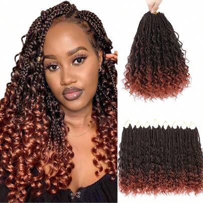 FULCRUM Tóc giả bện kiểu Boho nữ thần, kích thước 12/14/18/24 inch, kiểu móc sợi, đuôi xoăn, màu ombre, chất liệu tổng hợp, phù hợp cho phụ nữ và bé gái.