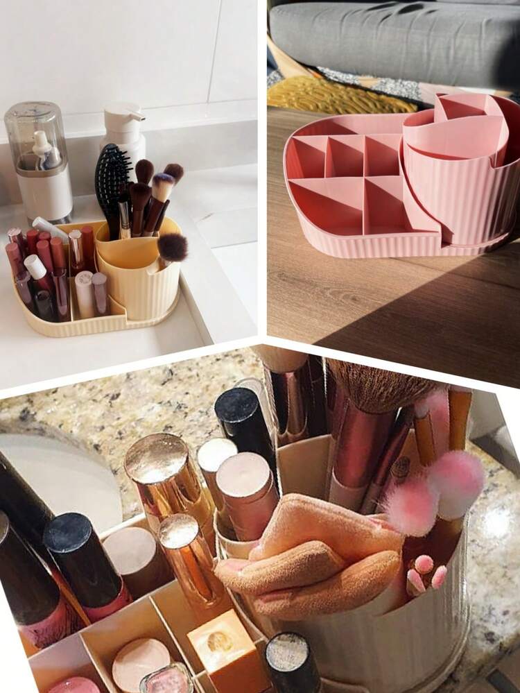 360° Rotating Makeup Organizer: Multi-Functional Makeup Organizer Rotating Stand, Suitable For Lipsticks, Eyeshadow Brushes And Makeup Tools | Vanity Table Top Rotating Stand, Large Capacity Dust-Proof Makeup Storage Box, Suitable For Holiday Beach, Bathroom, Bedroom And Other Occasions - Multicolor - View 11