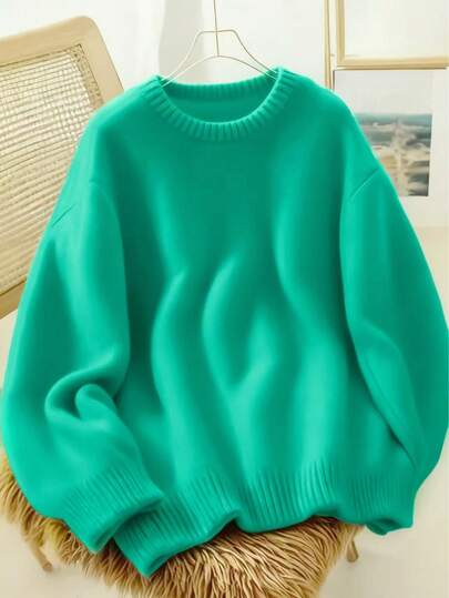 Women's Soft & Cozy Solid Color Knit Sweater Top, Casual Wear For Autumn