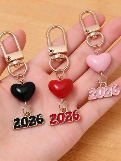 1pc Elegant 2026 Heart Keychain Zinc Alloy & Acrylic Dainty Key Ring For Women Perfect For Cars Bags Or Birthday Gifts Purse Charm Purse Accessories Cute Girly Stuff Car Essentials Car Decoration Kawaii Vacation Essentials Bag Accessories