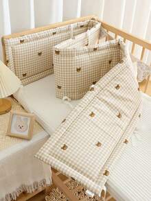 1件装 240厘米/140厘米/120厘米/65厘米 婴儿床围栏，格子熊图案，婴儿房装饰，保护宝宝头部和身体，防摔防撞，婴儿床护栏垫，婴儿床围栏和床围布套 - 格子熊 - 查看 9