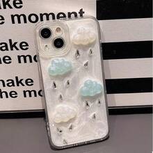 1pc Unique Crystal Cloud Epoxy Cream Paint Design Full Body Protective Phone Case, Compatible With IPhone 11 12 13 14 15 16 17 Pro Promax Series - White - View 5