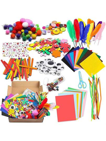 Juguetes de educación infantil temprana, paquete de material de juguete de rompecabezas hecho a mano para niños, set de juguetes DIY creativos, kit de manualidades de juguetes hechos a mano para niños con limpiapipas, pompones y ojos saltones como regalo