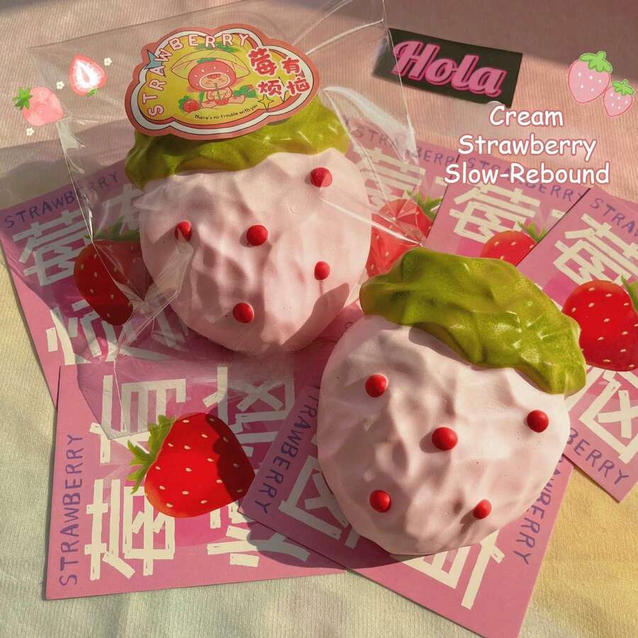 Cream Pink Strawberry Slow Rebound Squeeze Toy, Soft Healing Stress Relief Gadget, Girly Fluffy Strawberry Squeeze Toy With Plush Slow Rebound Texture, Fresh Sweet Atmosphere, Portable Relaxation Toy, Interactive Gift, Perfect For Birthday, Gift - Multicolor - View 1