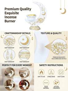 1pc/Set Creative Minimalist Resin Black & White Moon Shaped Incense Burner, Middle Eastern All-Season Home Air Purifier Incense Holder, Arabic Letter Incense/Ice Clip, Suitable For Yoga Studio, Massage Room, Meditation Room, Hair And Clothes, Office & Bedroom, All Seasons