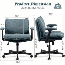 Criss Cross Legged Office Chair With Wheels And Flip-Up Arms, Upholstered Criss Cross Desk Chair, Wide Seat Chairs For Home Office, Vanity, Apartment, Green - 墨綠色 - 查看 2