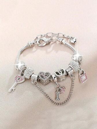 1 pieza Pulsera con cuentas estilo europeo y americano con colgante de avión y maleta, adecuada para uso diario como regalo para amigos