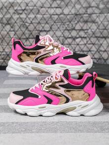 Dopamin Mehrfarbige Patchwork atmungsaktive bequeme Damenschuhe mit weiter Passform, perfekt für Partys, den Alltag, Urlaub, Geschenke und modische Unternehmungen. Der breitere Schaft und die dickere Sohle bieten ganztägigen Komfort. - Schwarz und Rosa - Übersicht 4