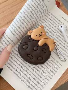 1个可爱3D卡通饼干熊设计保护套，兼容第四代、1/2代、Pro第二代，柔软硅胶防震Pro第三代保护套，趣味耳机保护套（不含耳机） - 棕色 - 查看 3